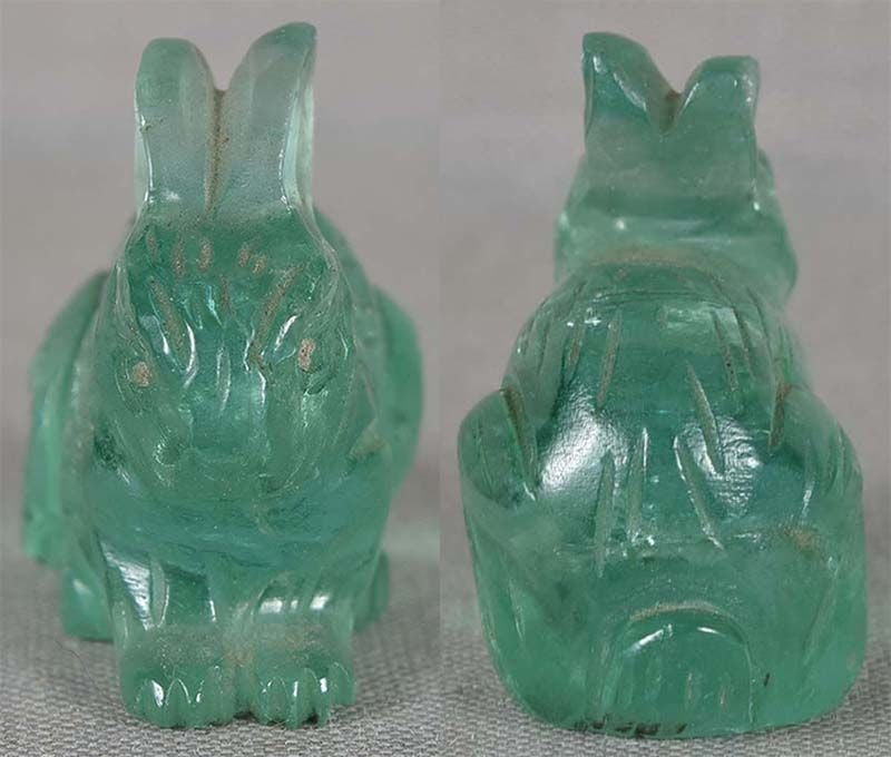 19c Chinese carving solid emerald RABBIT - 5