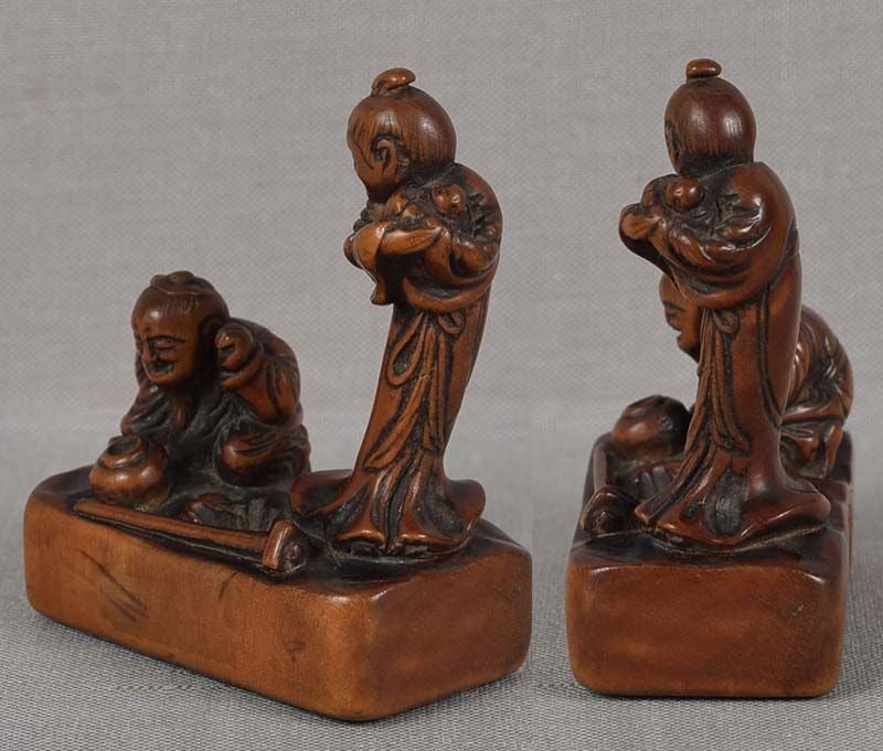 19c netsuke KAKKYO FAMILY & pot of gold - 3