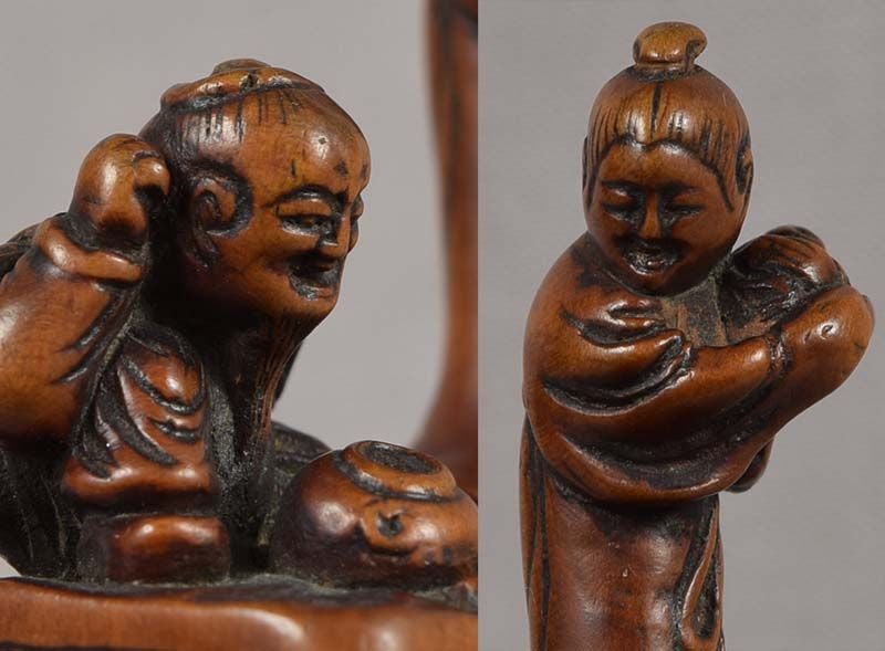 19c netsuke KAKKYO FAMILY & pot of gold - 4