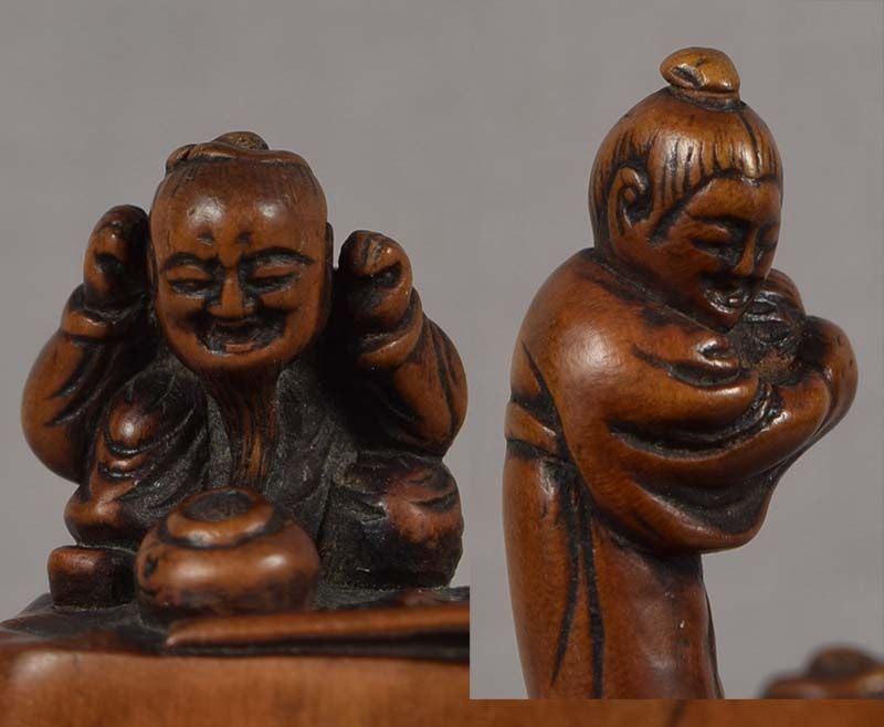19c netsuke KAKKYO FAMILY & pot of gold - 5