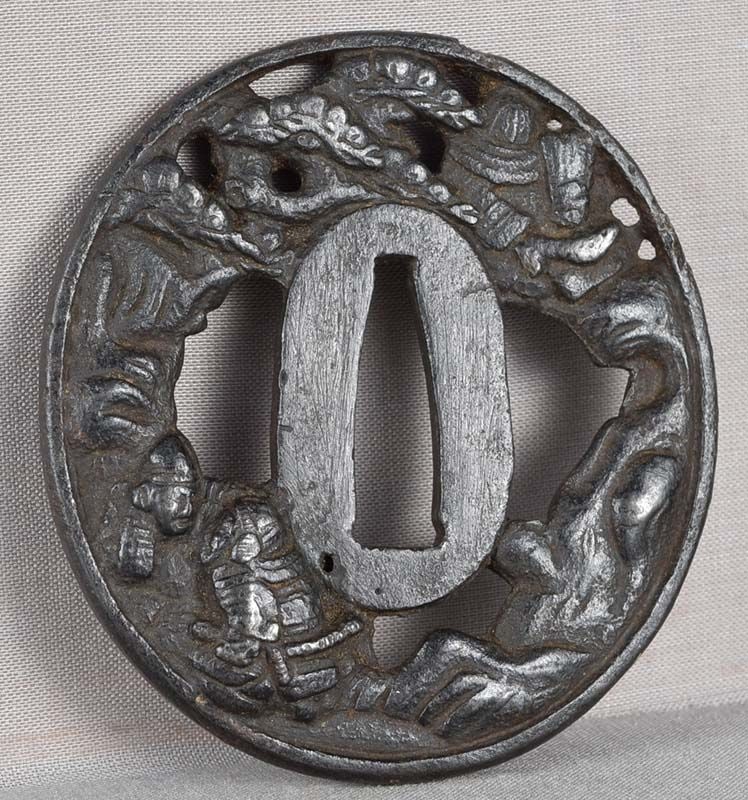 18c Japanese sword TSUBA 4 samurai by SOTEN - 2