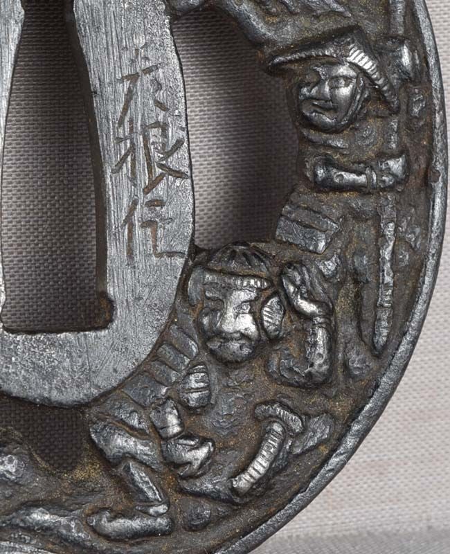 18c Japanese sword TSUBA 4 samurai by SOTEN - 4