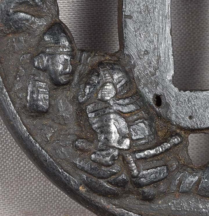 18c Japanese sword TSUBA 4 samurai by SOTEN - 6