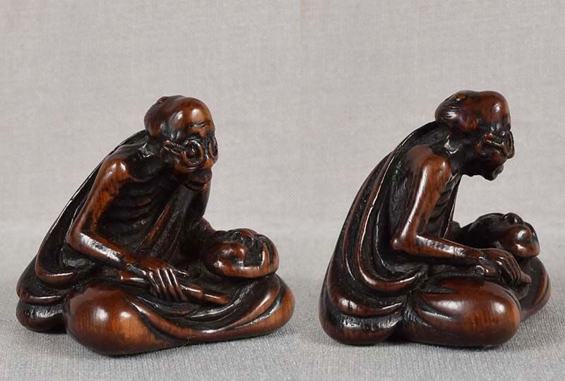 18c netsuke bespectacled MASK CARVER by TOMAN - 3