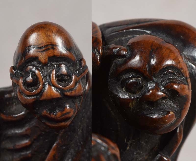 18c netsuke bespectacled MASK CARVER by TOMAN - 6