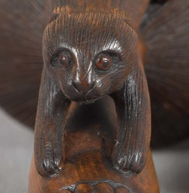 Late 19c netsuke CAT stretching on mushroom inlaid eyes - 5