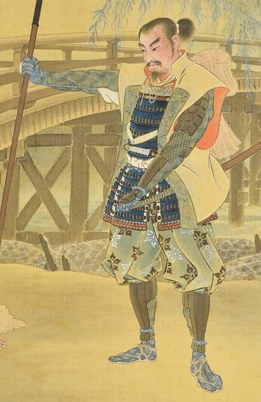 19c Japanese scroll painting YOSHITSUNE & BENKEI on Gojo Bridge - 3