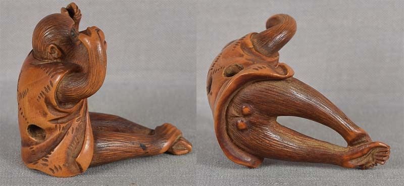 19c netsuke PERFORMING MONKEY in jacket - 4