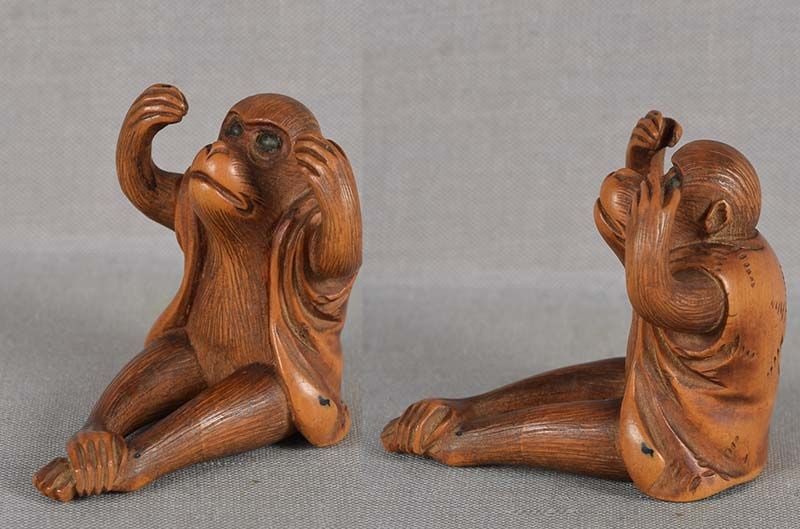 19c netsuke PERFORMING MONKEY in jacket - 5