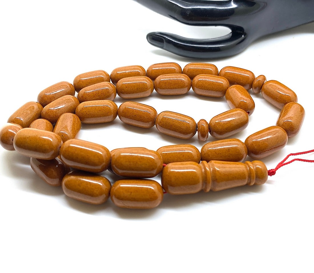 Antique Amber Tesbih made from Capsule shaped Amber beads - 7