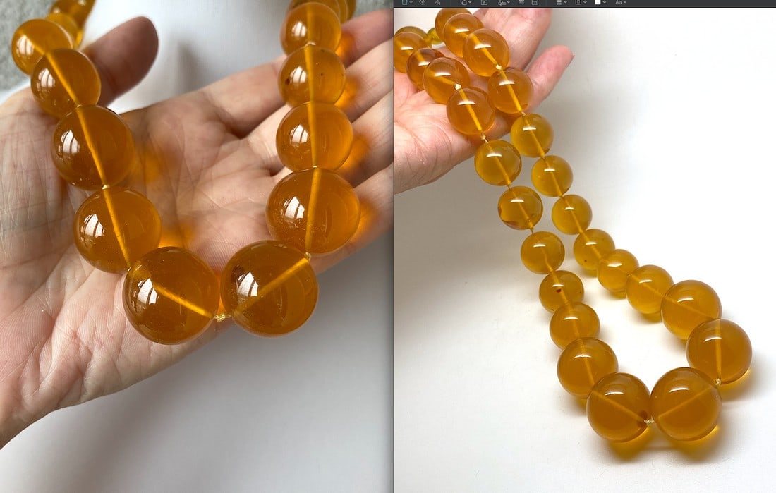 Remarkable Amber Necklace made from Round Amber beads - 6