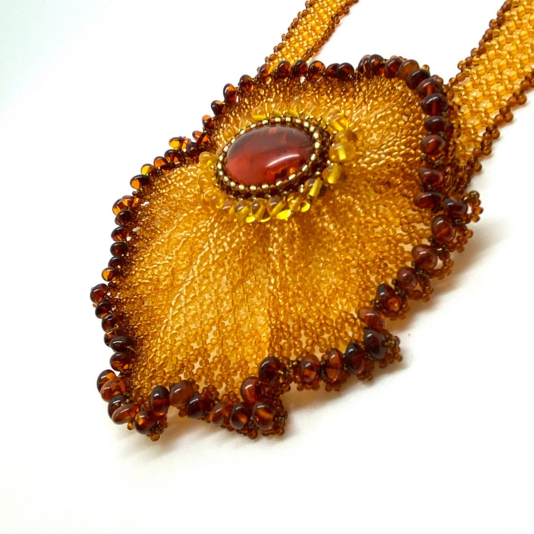 Unique and Alluring Amber Floral Necklace made from leaf like bead ornaments - 6