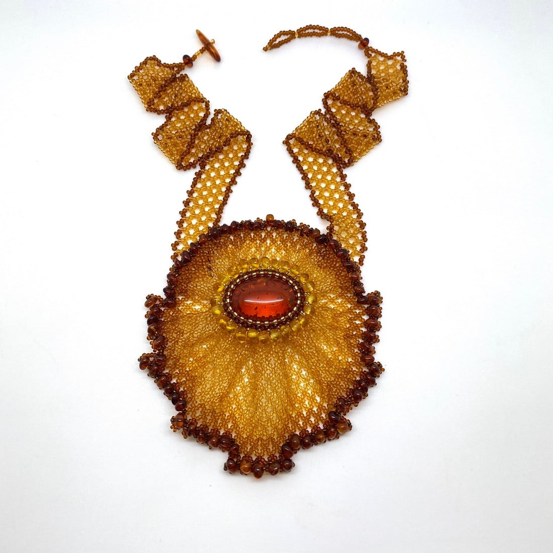 Unique and Alluring Amber Floral Necklace made from leaf like bead ornaments - 8