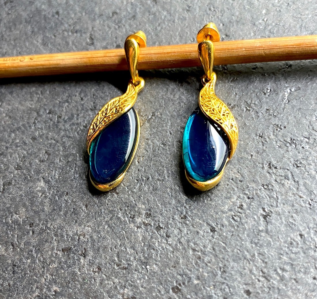 Exquisite Blue Amber Earrings - 2