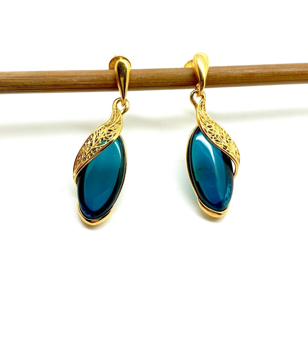 Exquisite Blue Amber Earrings - 3