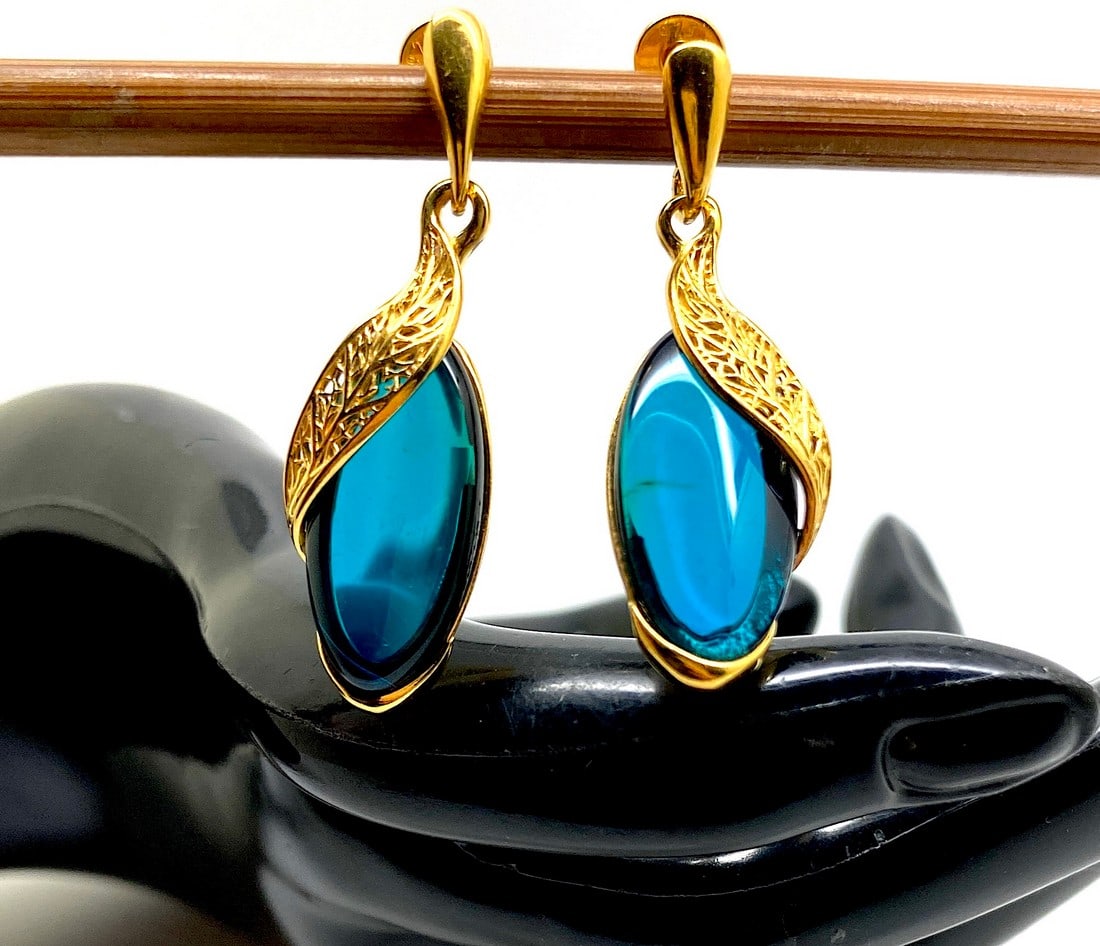 Exquisite Blue Amber Earrings - 4