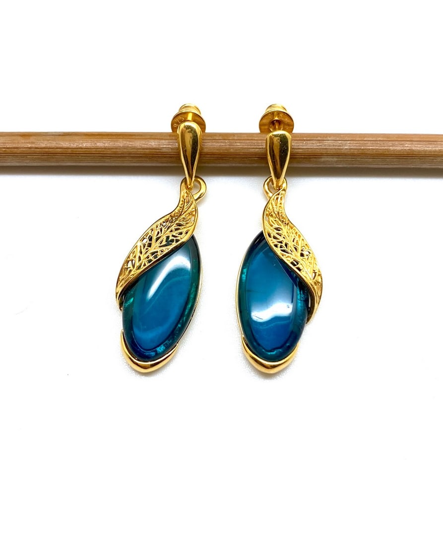 Exquisite Blue Amber Earrings - 5