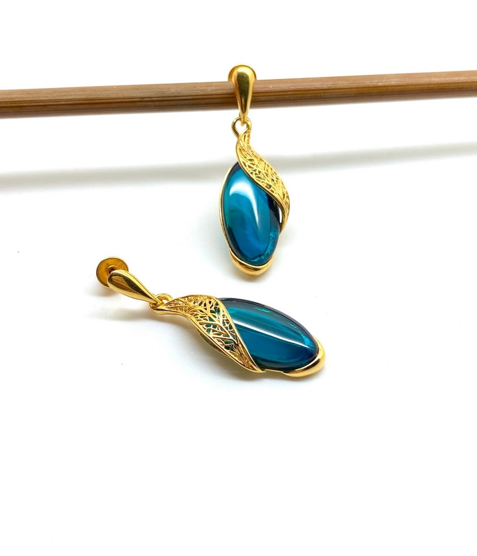 Exquisite Blue Amber Earrings - 8