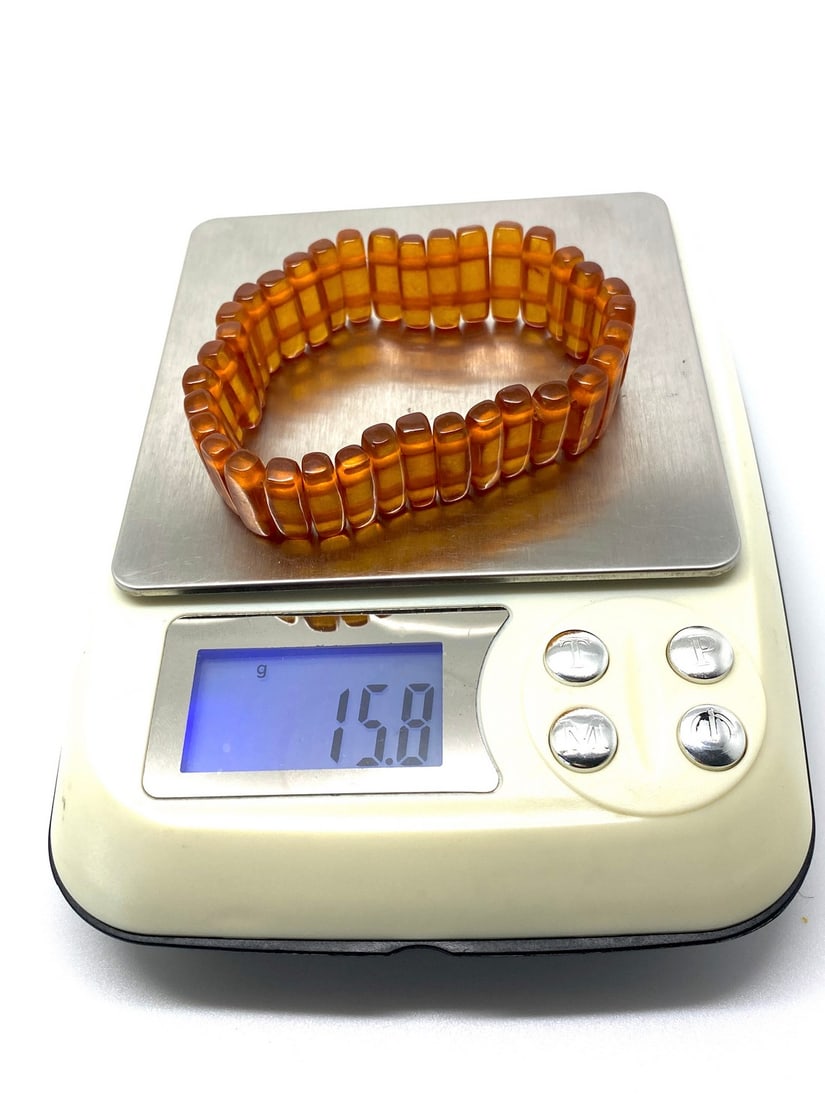 Grand Vintage Amber Bracelet made from Rectangle shaped Amber beads - 5