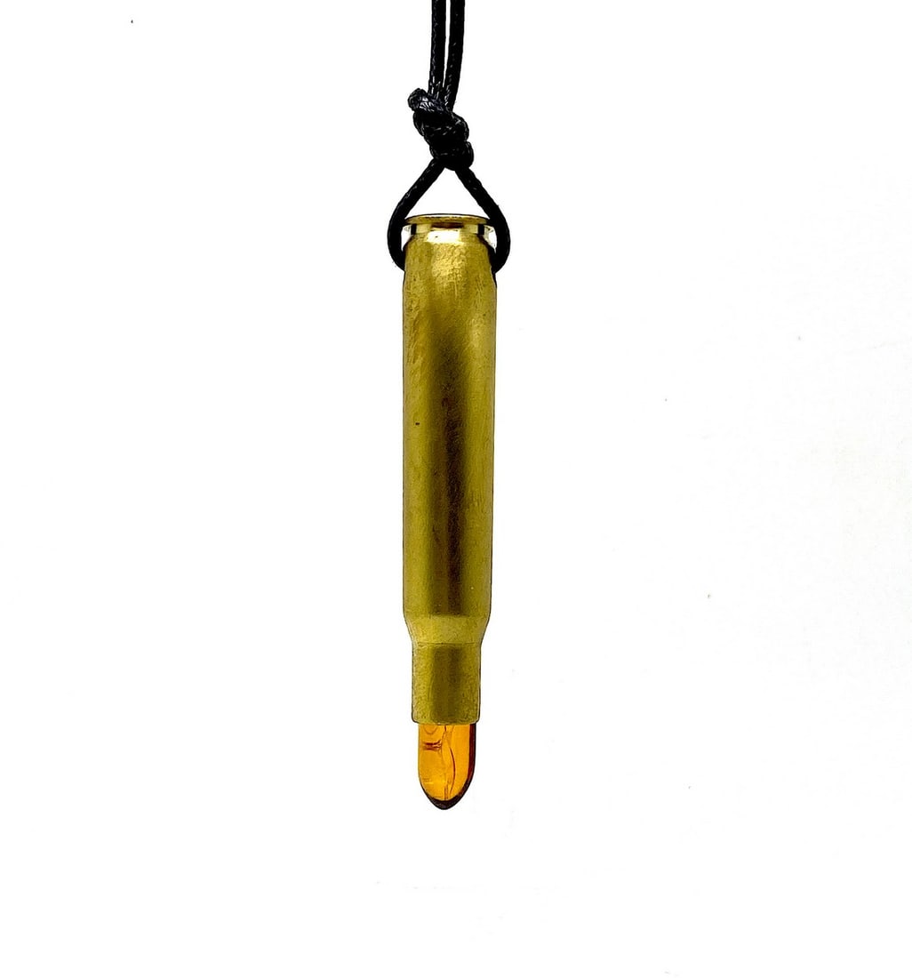 Remarkable Unique Vintage Amber Pendant with chain, shaped like a Bullet - 2