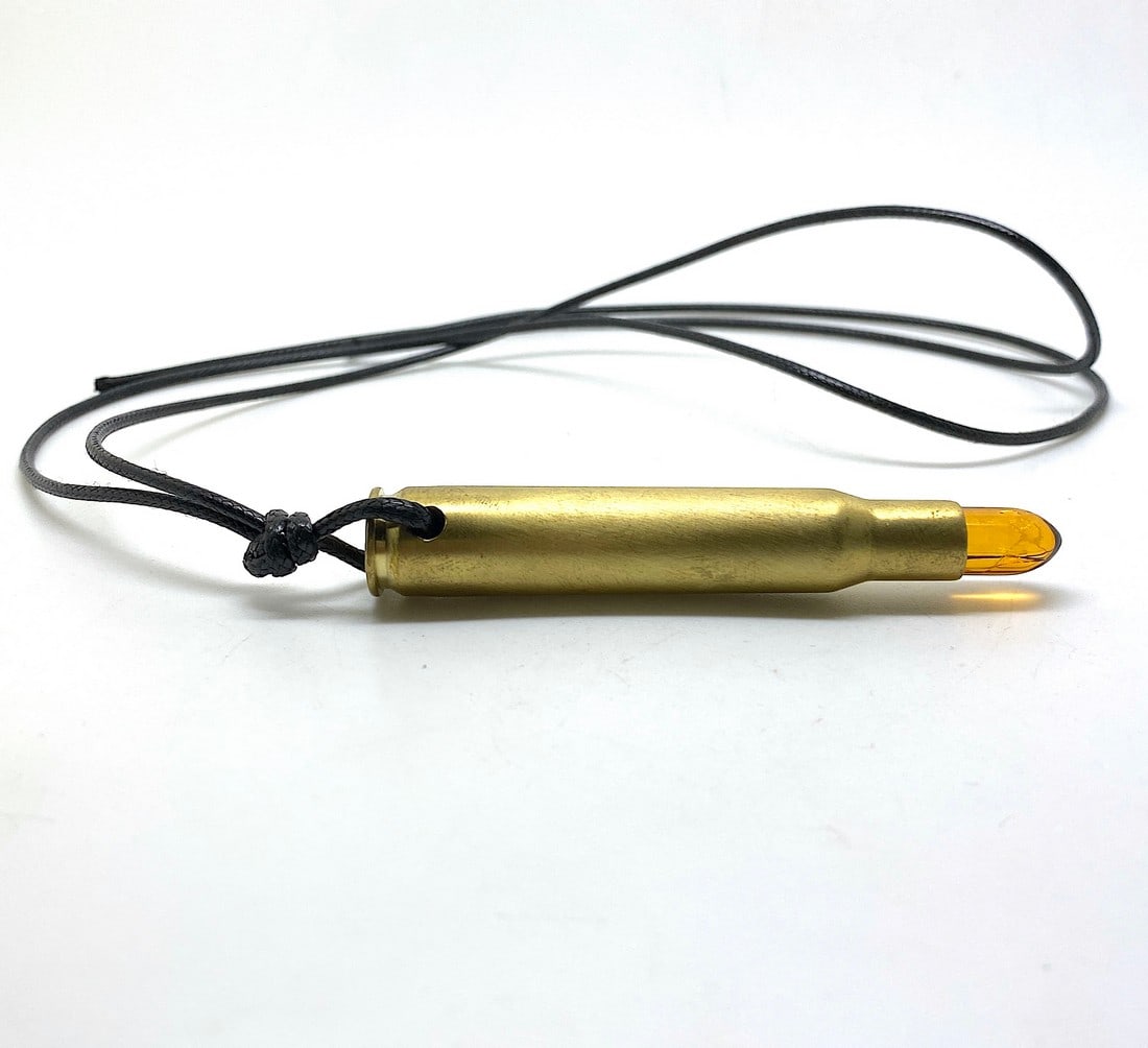 Remarkable Unique Vintage Amber Pendant with chain, shaped like a Bullet - 5