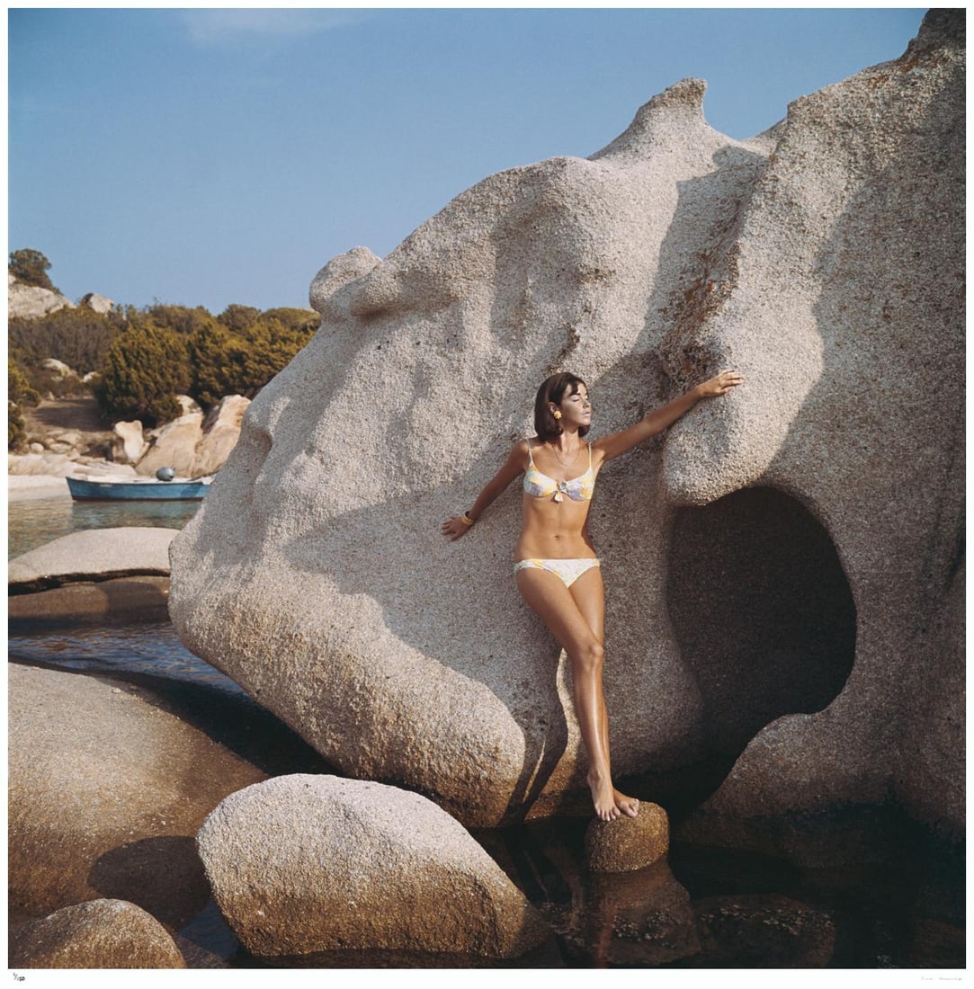 Olimpia Hruska 1964 - Slim Aarons Estate Stamped: 1964 (printed later): Title: Olimpia Hruska 1964 - Slim Aarons Estate Stamped: 1964 (printed later) Description: Olimpia Hruska 1964 - Slim Aarons Estate Stamped Swedish model Olimpia Hruska, wearing a bikini, poses
