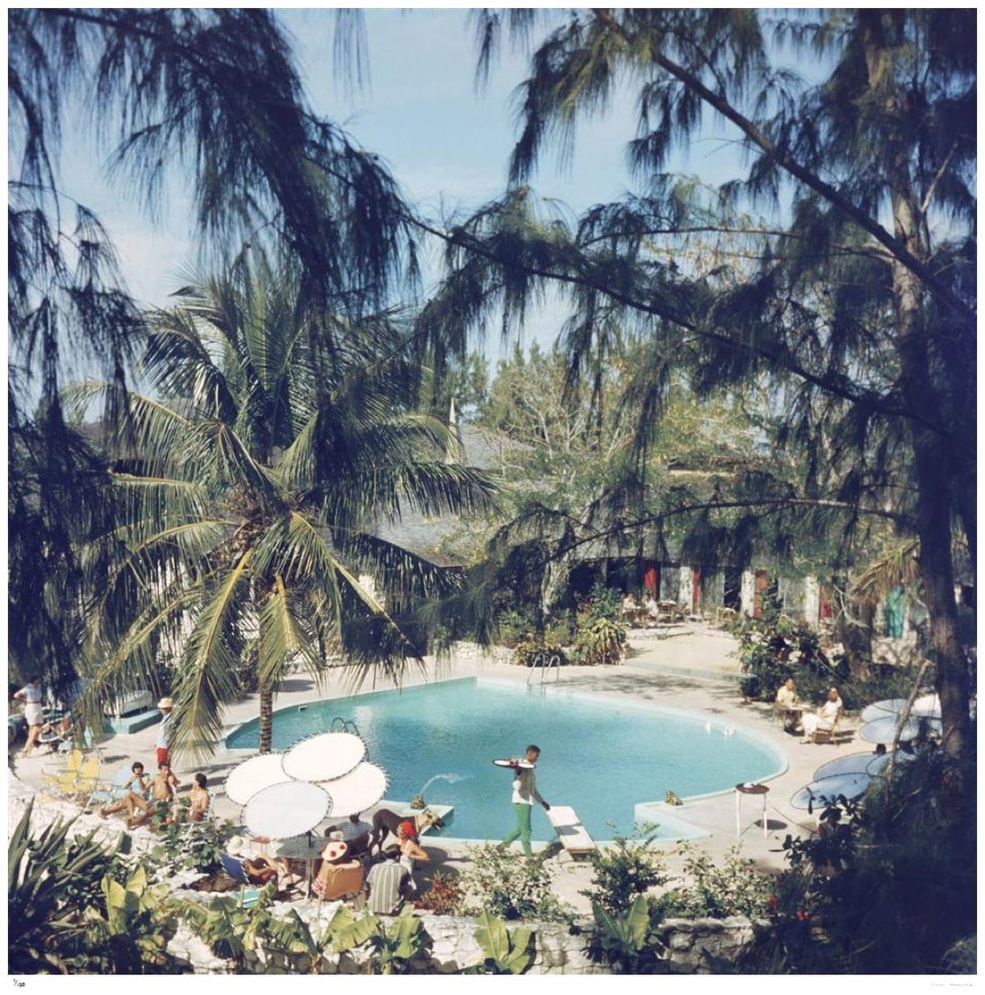 Eleuthera Pool Party 1970 - Slim Aarons Estate Stamped: 1970 (printed later): Title: Eleuthera Pool Party 1970 - Slim Aarons Estate Stamped: 1970 (printed later) Description: Eleuthera Pool Party 1970 - Slim Aarons Estate Stamped Circa 1970, Eleuthera Pool Party, Bahamas 20 x 2