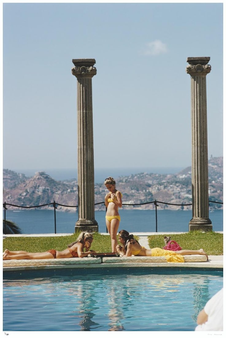 Villa Nirvana 1972- Slim Aarons Estate Stamped: 1972 (printed later): Title: Villa Nirvana 1972- Slim Aarons Estate Stamped: 1972 (printed later) Description: Villa Nirvana 1972- Slim Aarons Estate Stamped Guests at the Villa Nirvana, owned by Oscar Obregon, in Las