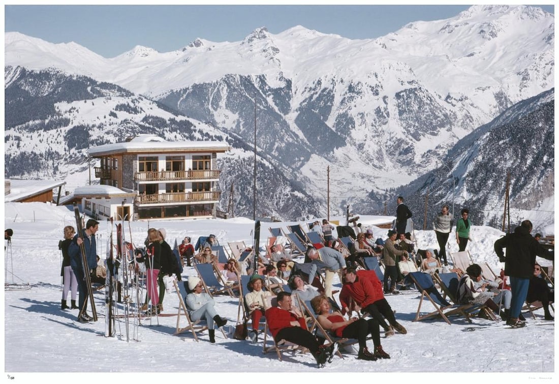 Courchevel 1979 - Slim Aarons Estate Stamped: 1979 (printed later): Title: Courchevel 1979 - Slim Aarons Estate Stamped: 1979 (printed later) Description: Courchevel 1979 - Slim Aarons Estate Stamped The ski resort of Courchevel, in the French Alps, 1979 16 x 20"