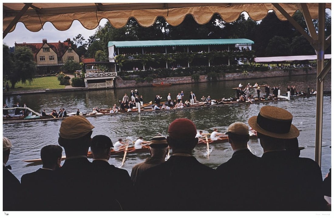 Henley Royal Regatta 1955 - Slim Aarons Estate Stamped: 1955 (printed later): Title: Henley Royal Regatta 1955 - Slim Aarons Estate Stamped: 1955 (printed later) Description: Henley Royal Regatta 1955 - Slim Aarons Estate Stamped Spectators at the Henley Royal Regatta on the Ri