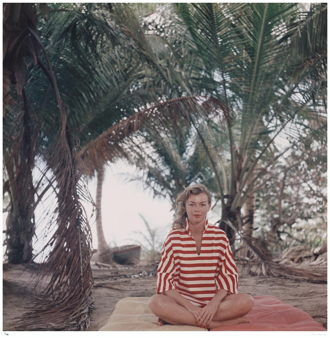 Andros Island 1957 - Slim Aarons Estate Stamped: 1957 (printed later): Title: Andros Island 1957 - Slim Aarons Estate Stamped: 1957 (printed later) Description: Andros Island 1957 - Slim Aarons Estate Stamped Marsha Gayle of Paris enjoys a deserted beach near Calabash