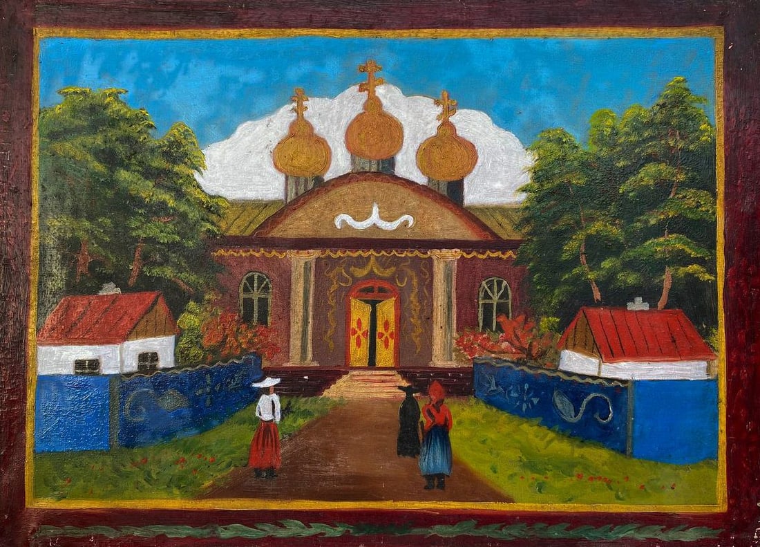 Oil painting Ladies go to church Unknown artist (1 of 7)