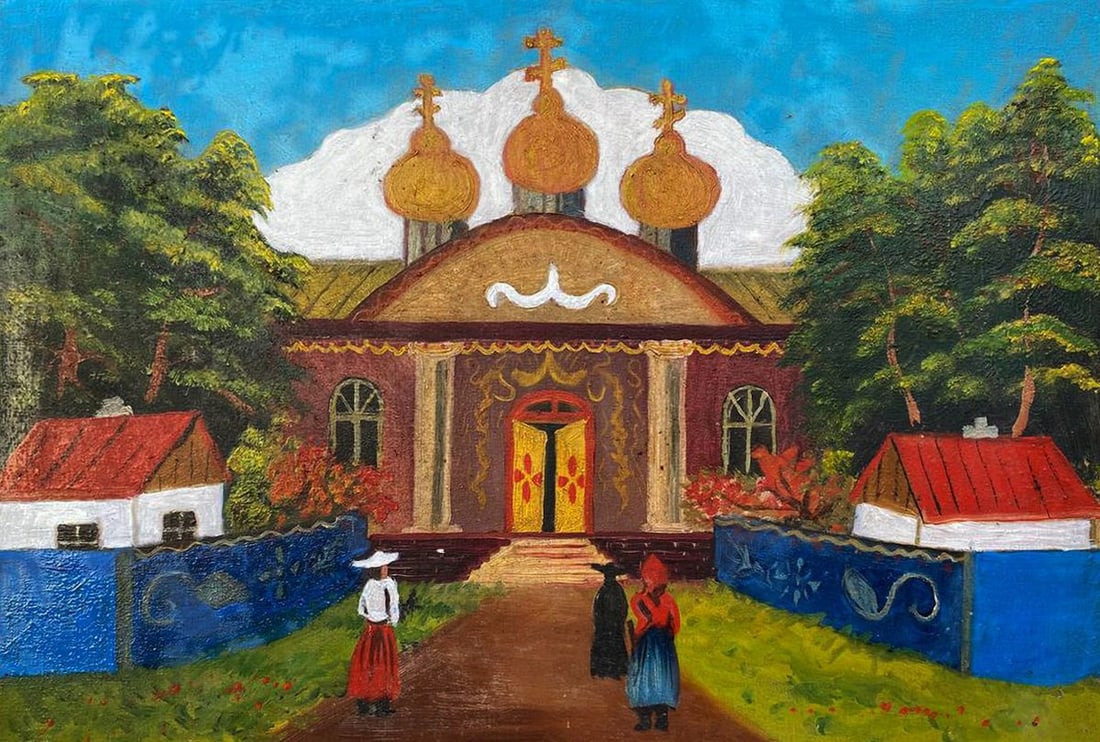 Oil painting Ladies go to church Unknown artist - 2