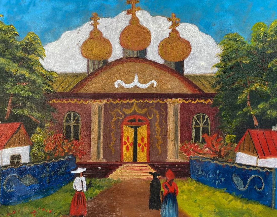 Oil painting Ladies go to church Unknown artist - 3