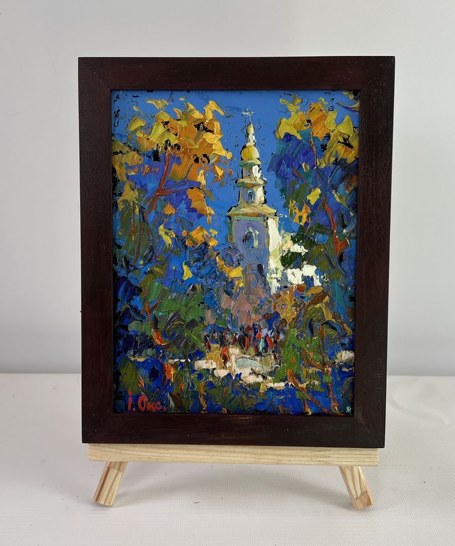 Oil painting Church in the embrace of nature Oksana Kalenyuk: Title: Oil painting Church in the embrace of nature Oksana Kalenyuk Description: NoAAA5080 The oil painting on Cardboard titled "Church in the Embrace of Nature" captures a radiant and spiritually res