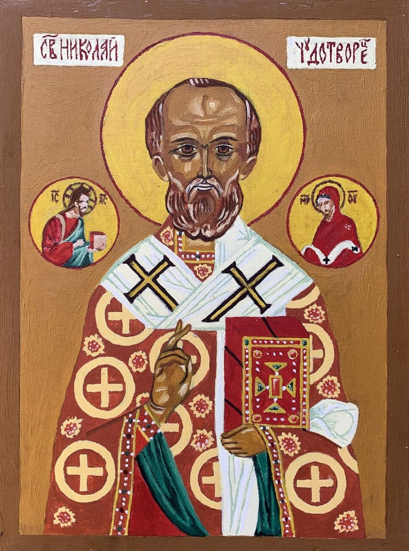 Oil painting Icon of the Saint Oleksandr Gukalov: Title: Oil painting Icon of the Saint Oleksandr Gukalov Description: NoAAA3241 "Icon of the Saint" is a traditional Orthodox Christian icon depicting Saint Nicholas, one of the most revered saints in