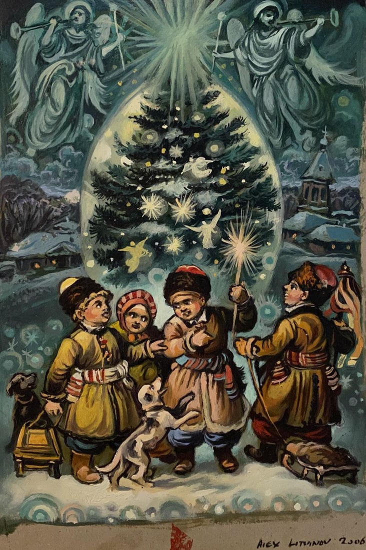 Oil painting Christmas Alexander Arkadievich Litvinov (1 of 7)