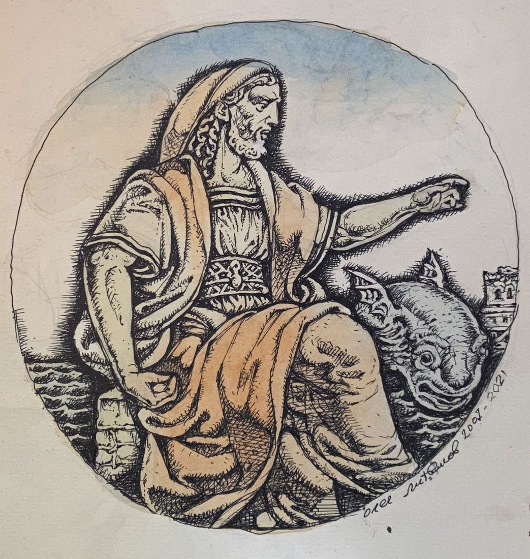 Watercolor mascara, painting Jonah Litvinov Oleg Arkad'yevich (1 of 6)