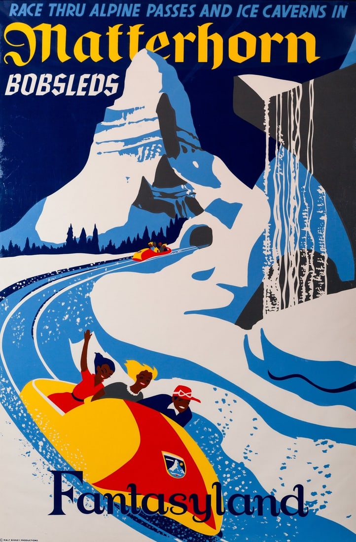 DISNEYLAND MATTERHORN BOBSLED POSTER PRINT: Title: DISNEYLAND MATTERHORN BOBSLED POSTER PRINT Description: DisneyLand Matterhorn Bobsled Poster Print measuring at 36x54 inches Dimensions: 36x54" Reserve: $80.00 Shipping:Domestic: Flat-rate