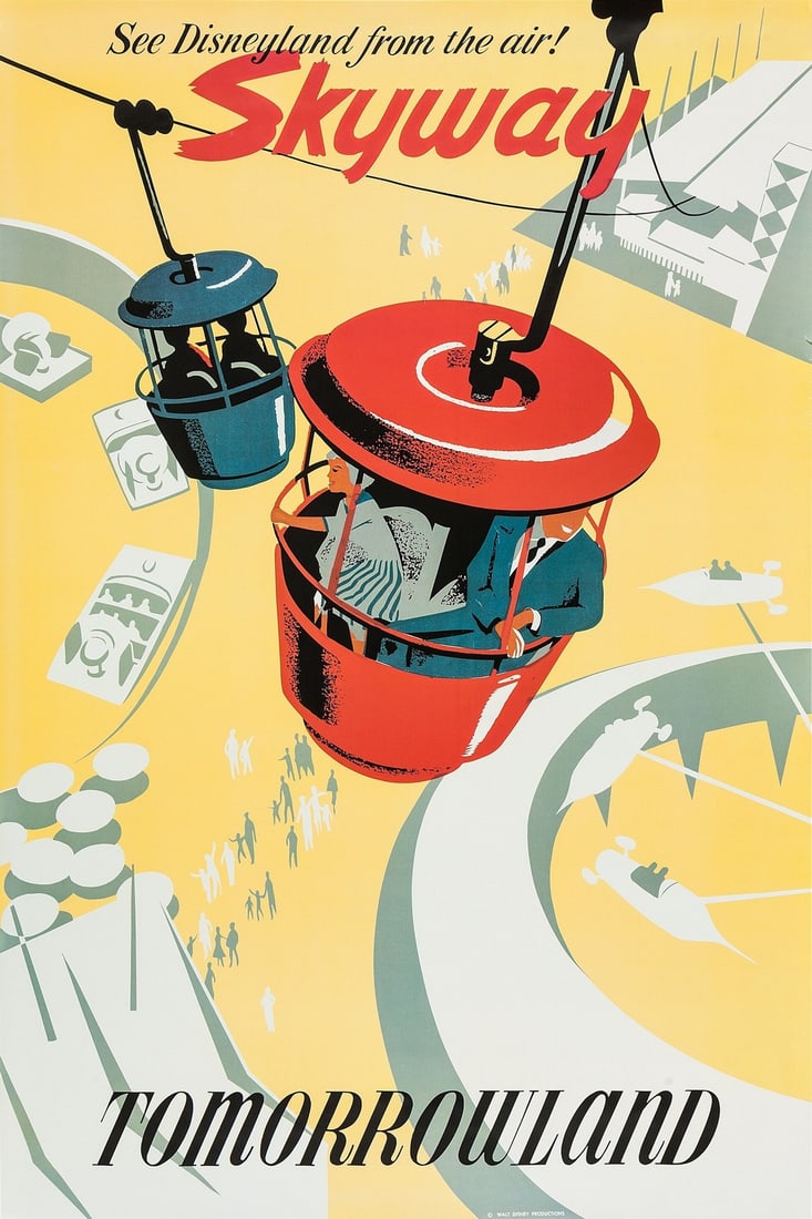 DISNEYLAND SKYWAY POSTER PRINT: Title: DISNEYLAND SKYWAY POSTER PRINT Description: DisneyLand Skyway Poster Print measuring at 36x54" Dimensions: 36x54" Reserve: $80.00 Shipping: Domestic: Flat-rate of $35.00 to anywhere within the