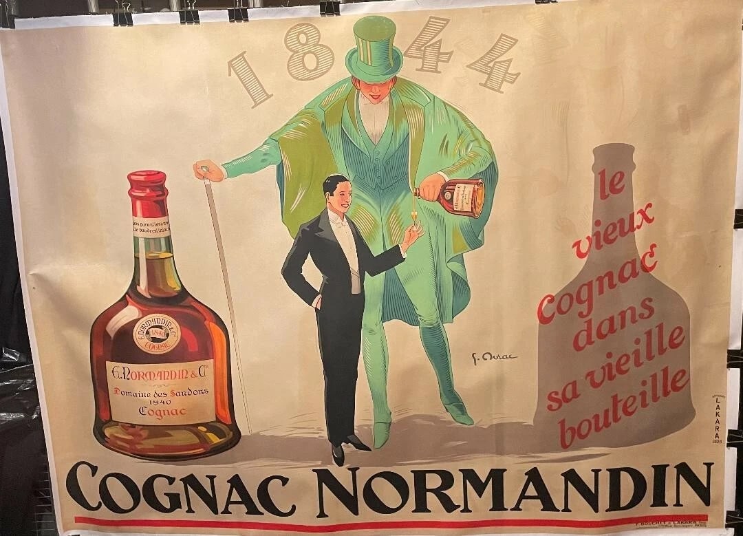 Original Vintage 1928 "Cognac Normandin" Poster Linen Backed - 2