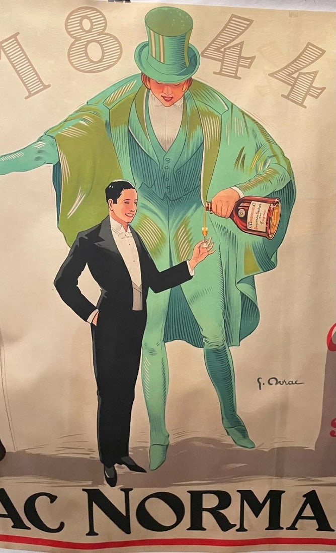 Original Vintage 1928 "Cognac Normandin" Poster Linen Backed - 4