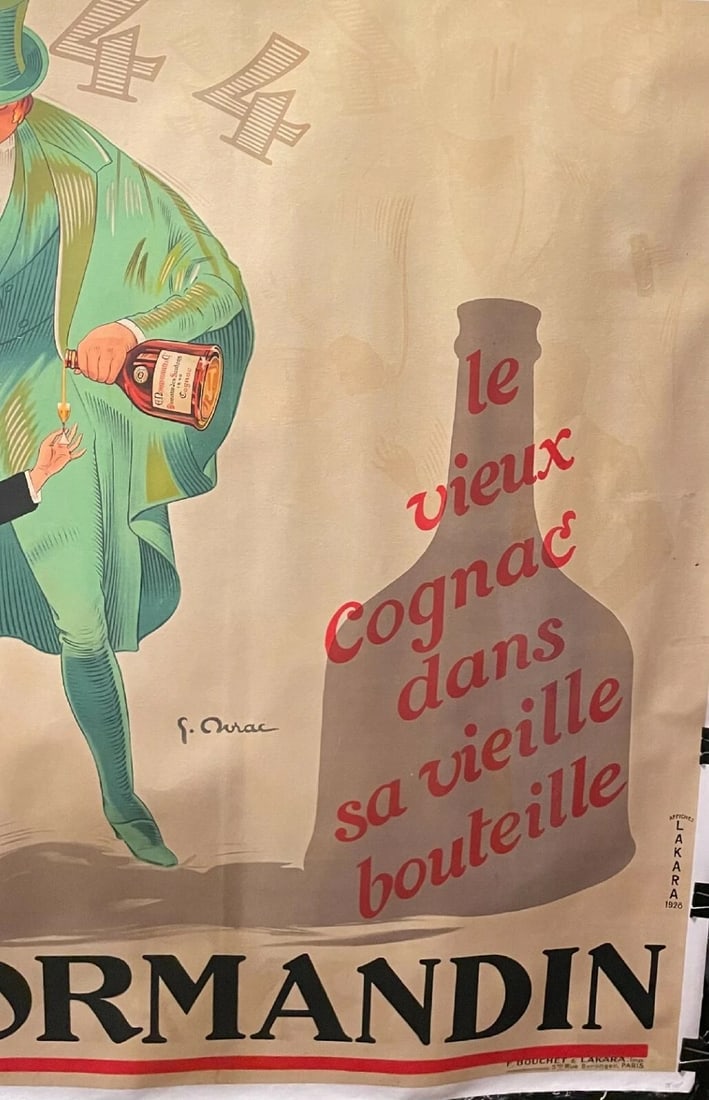 Original Vintage 1928 "Cognac Normandin" Poster Linen Backed - 5