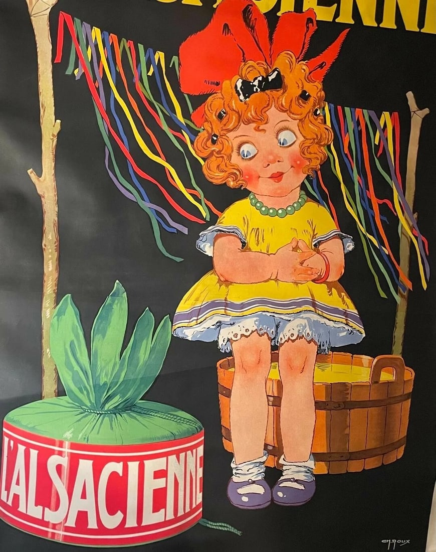 Original Vintage c.1930 "L'Alsacienne" Fabric Dye Poster Linen Backed - 2