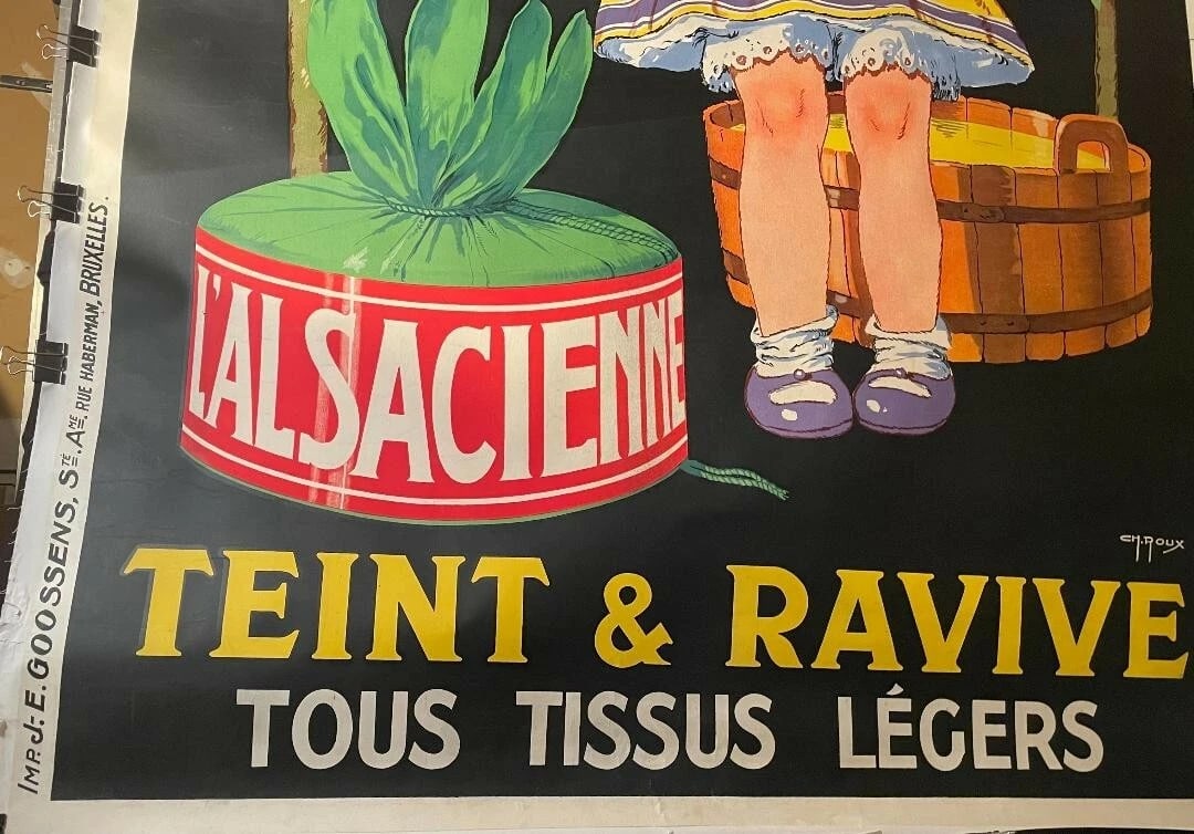 Original Vintage c.1930 "L'Alsacienne" Fabric Dye Poster Linen Backed - 6