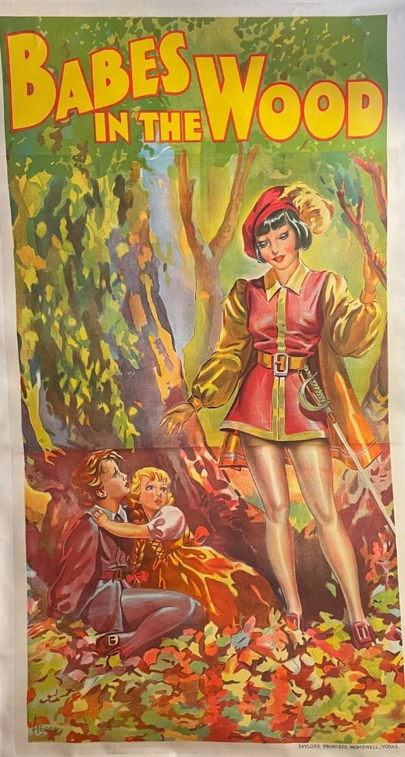 Original Vintage c. 1930 "Babes in the Wood Theater Poster Linen Backed (1 of 6)