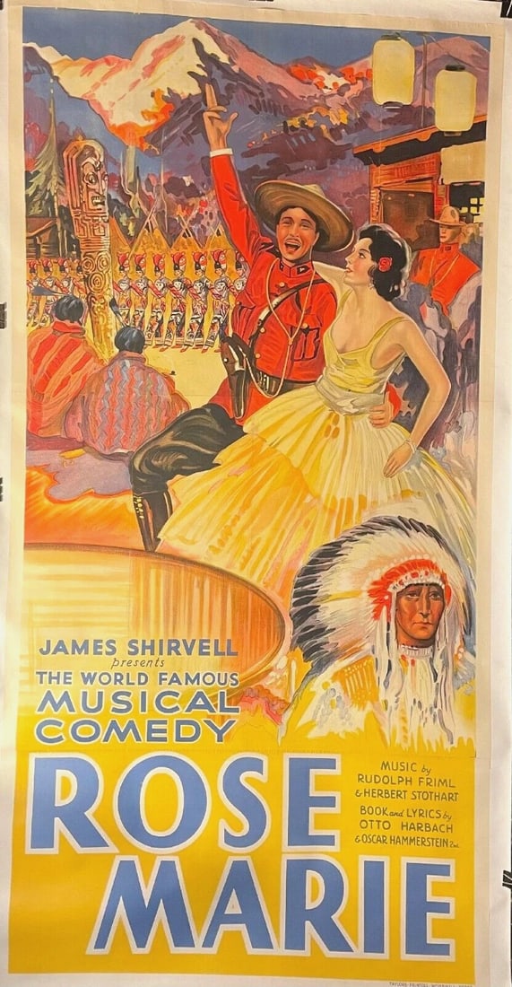 Original Vintage c. 1920 "Rose Marie" Musical Comedy Poster Linen Backed (1 of 7)