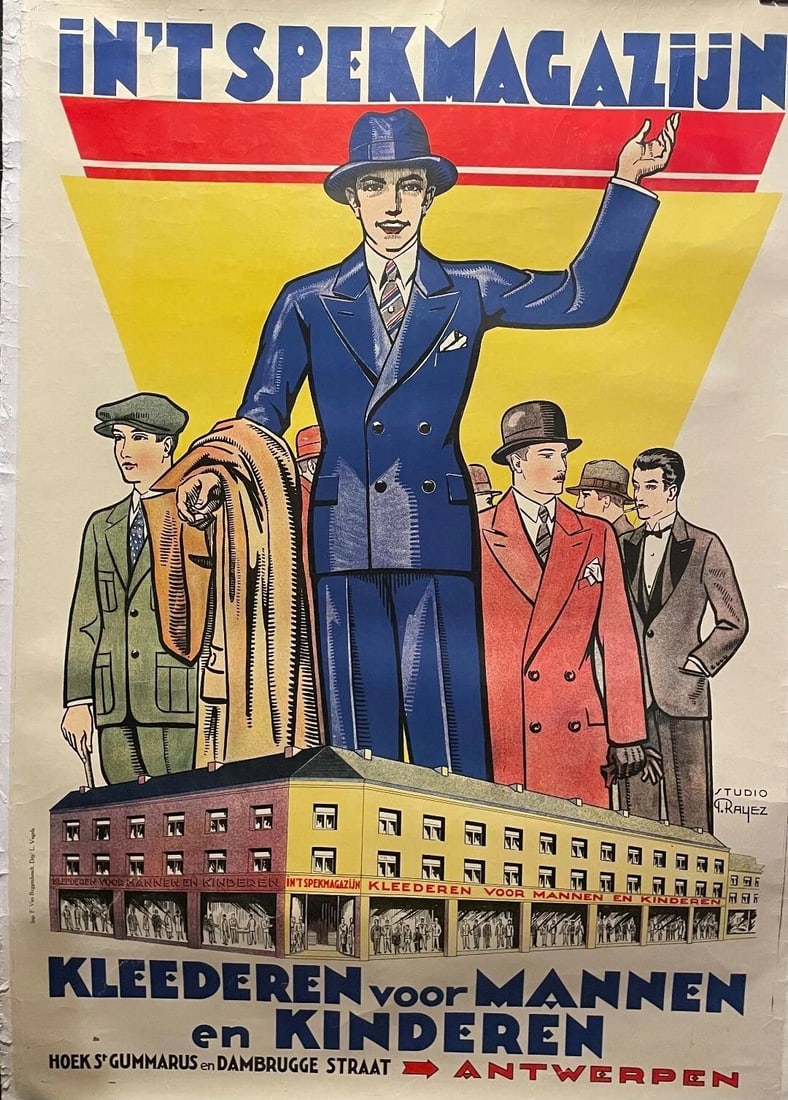 Original c.1920 Vintage "In"tspekmagazin" Clothing Store Poster Linen Backed (1 of 6)