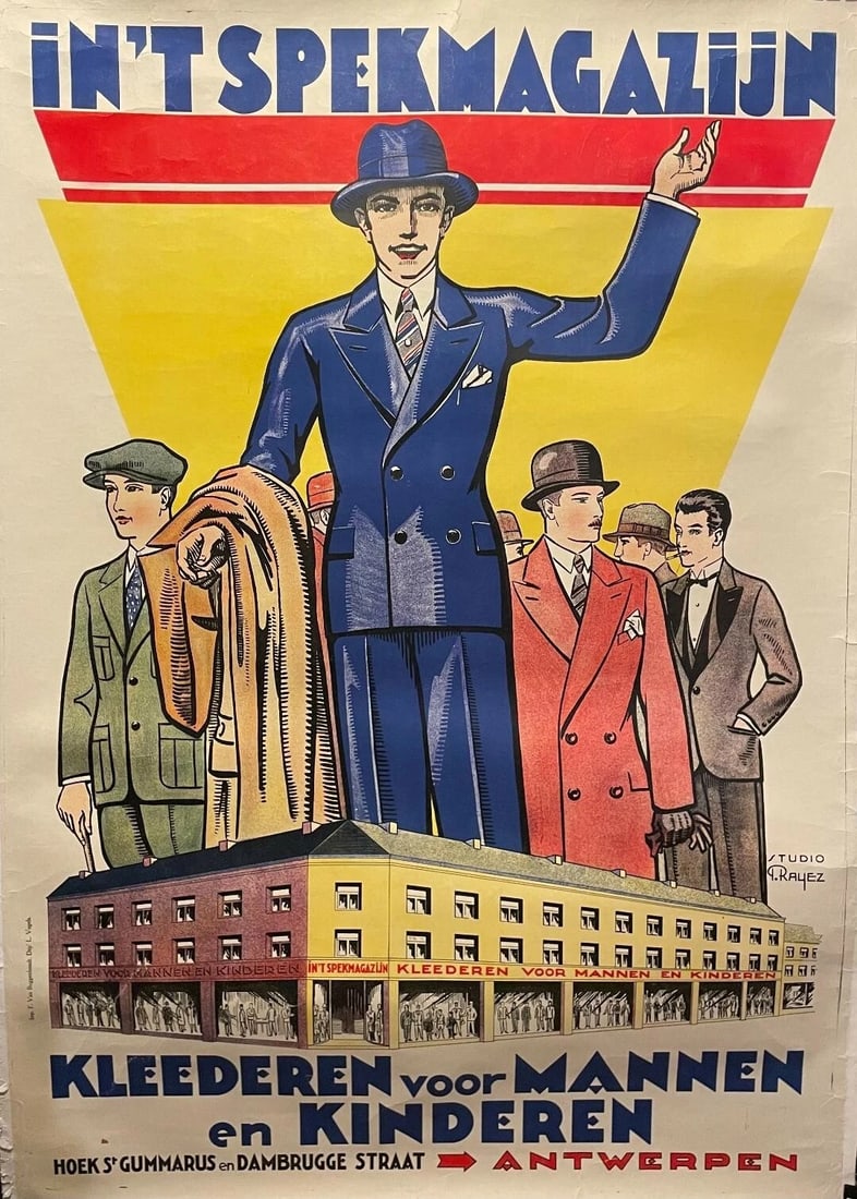 Original c.1920 Vintage "In"tspekmagazin" Clothing Store Poster Linen Backed - 6