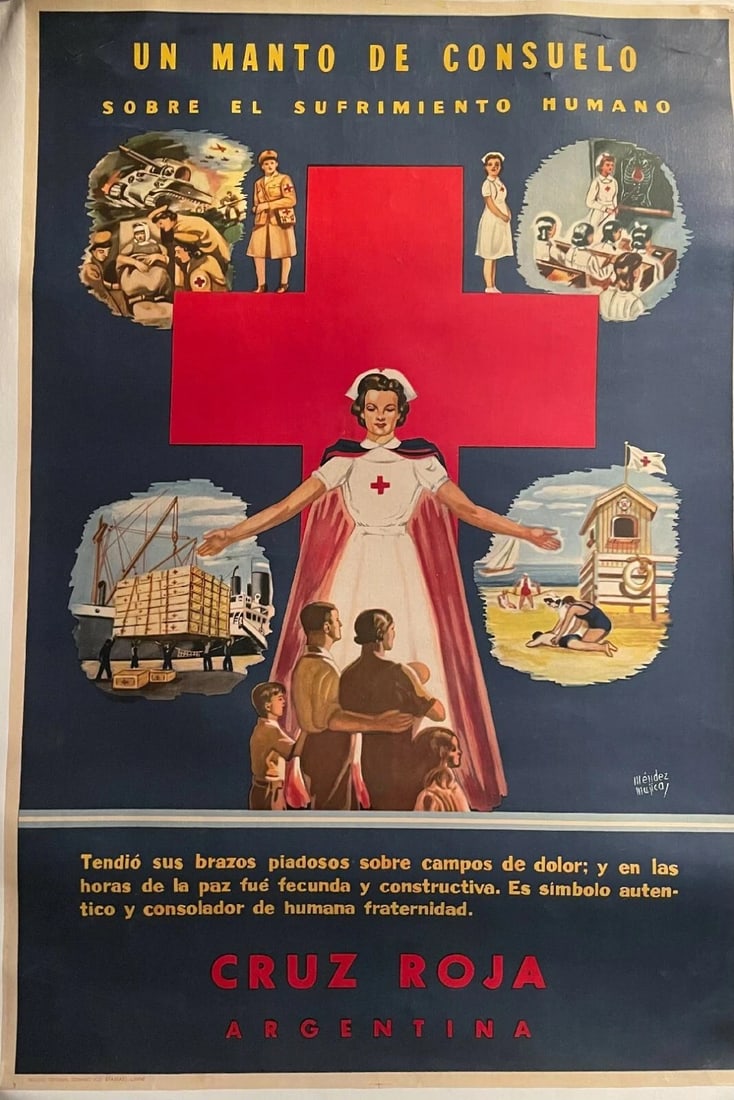Original Vintage c.1950 "Argentine Red Cross " Poster Linen Backed (1 of 6)